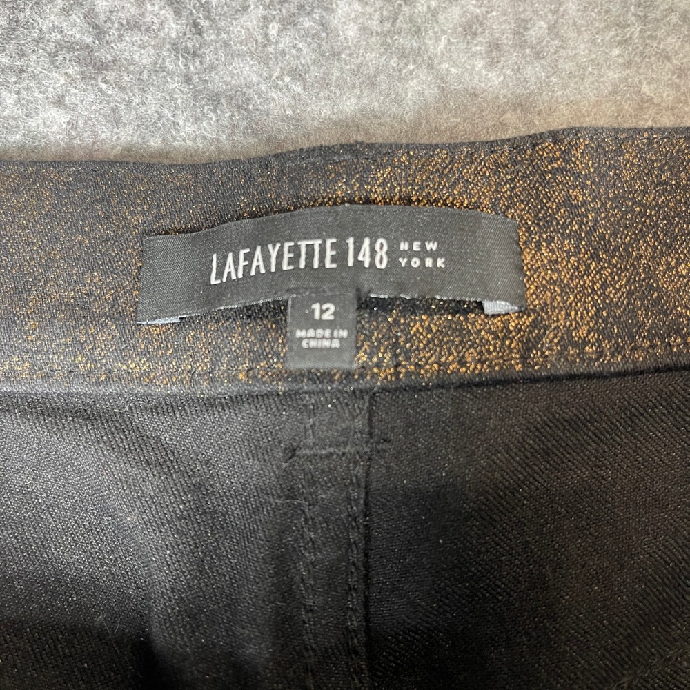 Lafayette 148 New York Womens Metallic Gold Foil Black Straight Leg Pants Sz 12 - Picture 9 of 11